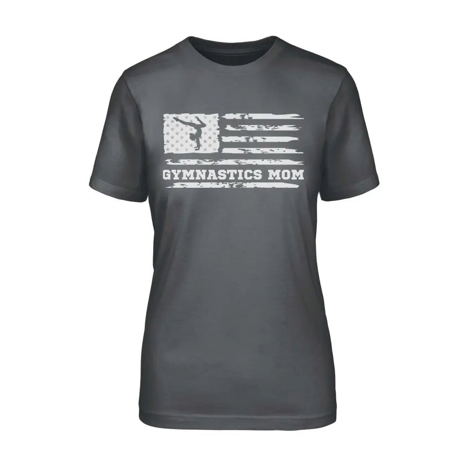 Gymnastics Mom Horizontal Flag on a Unisex T-Shirt with a White Graphic