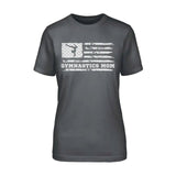 Gymnastics Mom Horizontal Flag on a Unisex T-Shirt with a White Graphic