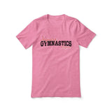 Custom Gymnastics Mascot and Gymnast Name on a Unisex T-Shirt with a Black Graphic