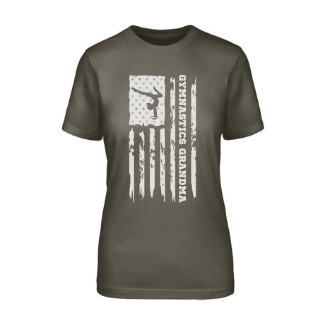 Gymnastics Grandma Vertical Flag on a Unisex T-Shirt with a White Graphic