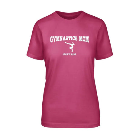 Gymnastics Mom with Gymnast Icon and Gymnast Name on a Unisex T-Shirt with a White Graphic