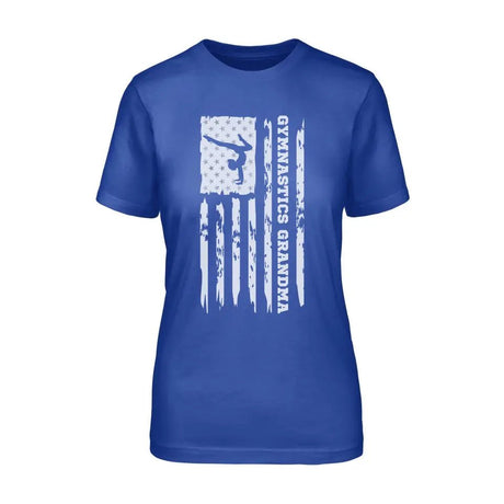 Gymnastics Grandma Vertical Flag on a Unisex T-Shirt with a White Graphic
