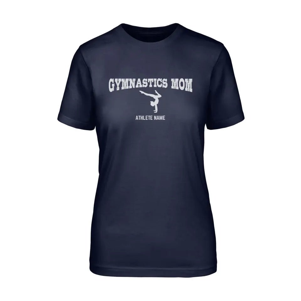 Gymnastics Mom with Gymnast Icon and Gymnast Name on a Unisex T-Shirt with a White Graphic