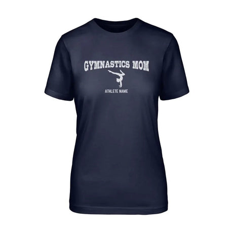 Gymnastics Mom with Gymnast Icon and Gymnast Name on a Unisex T-Shirt with a White Graphic