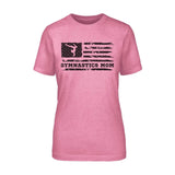 Gymnastics Mom Horizontal Flag on a Unisex T-Shirt with a Black Graphic