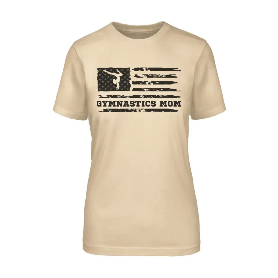 Gymnastics Mom Horizontal Flag on a Unisex T-Shirt with a Black Graphic