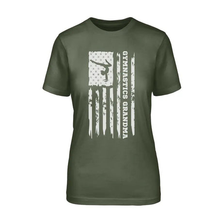 Gymnastics Grandma Vertical Flag on a Unisex T-Shirt with a White Graphic