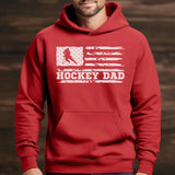 Hockey Dad Horizontal Flag on a Hoodie with a White Graphic