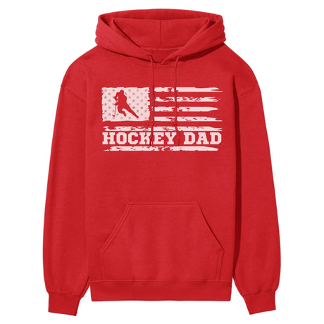 Hockey Dad Horizontal Flag on a Hoodie with a White Graphic