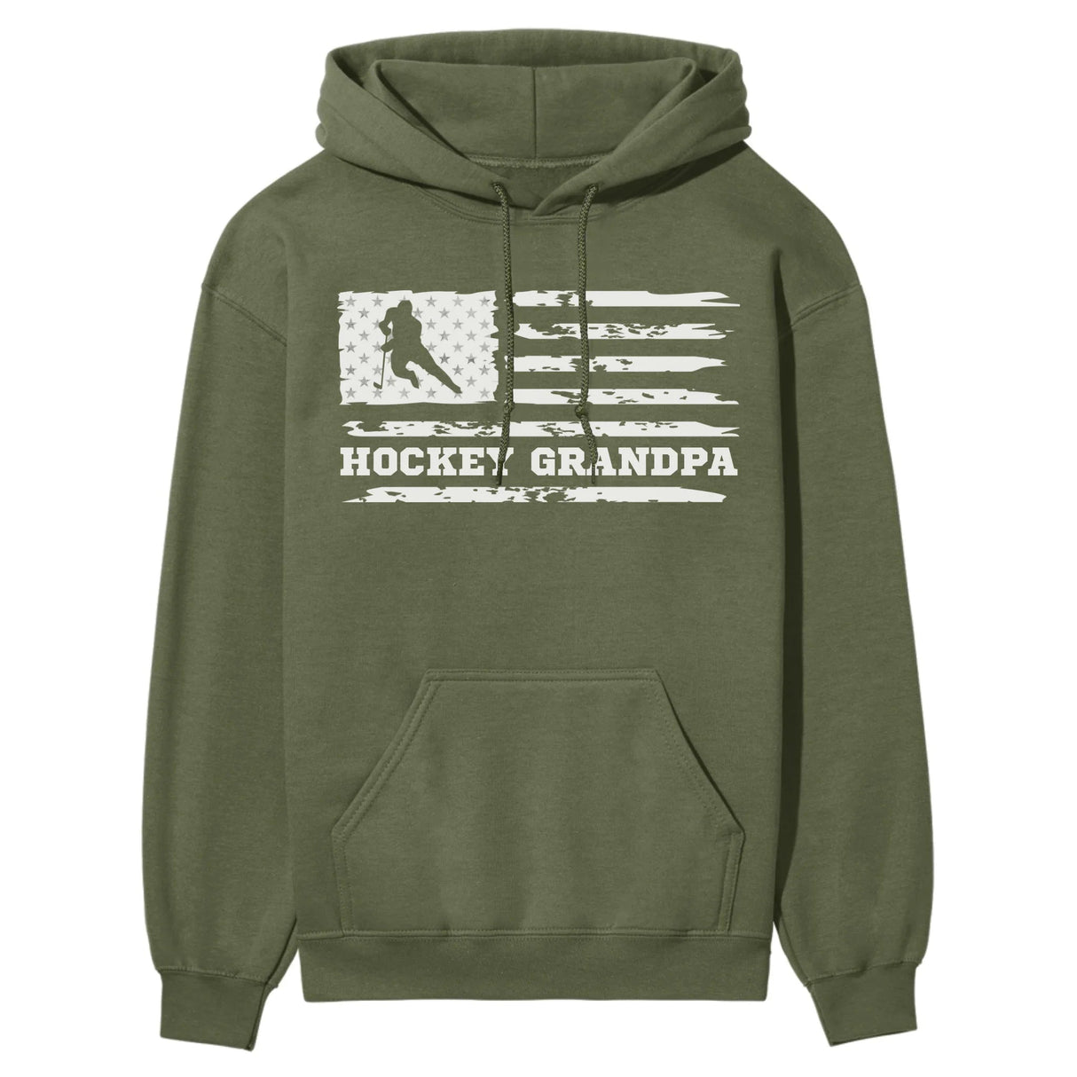 Hockey Grandpa Horizontal Flag on a Hoodie with a White Graphic