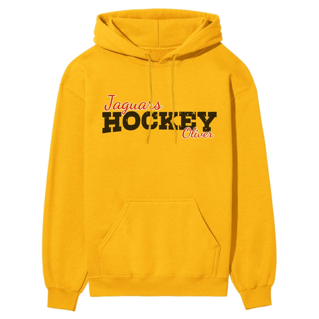 Custom Hockey Mascot and Hockey Player Name on a Hoodie with a Black Graphic