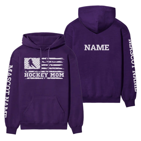 Hockey Mom Horizontal Flag With Hockey Player Name on a Hoodie with a White Graphic