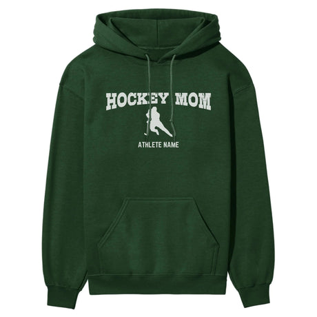 Hockey Mom with Hockey Player Icon and Hockey Player Name on a Hoodie with a White Graphic