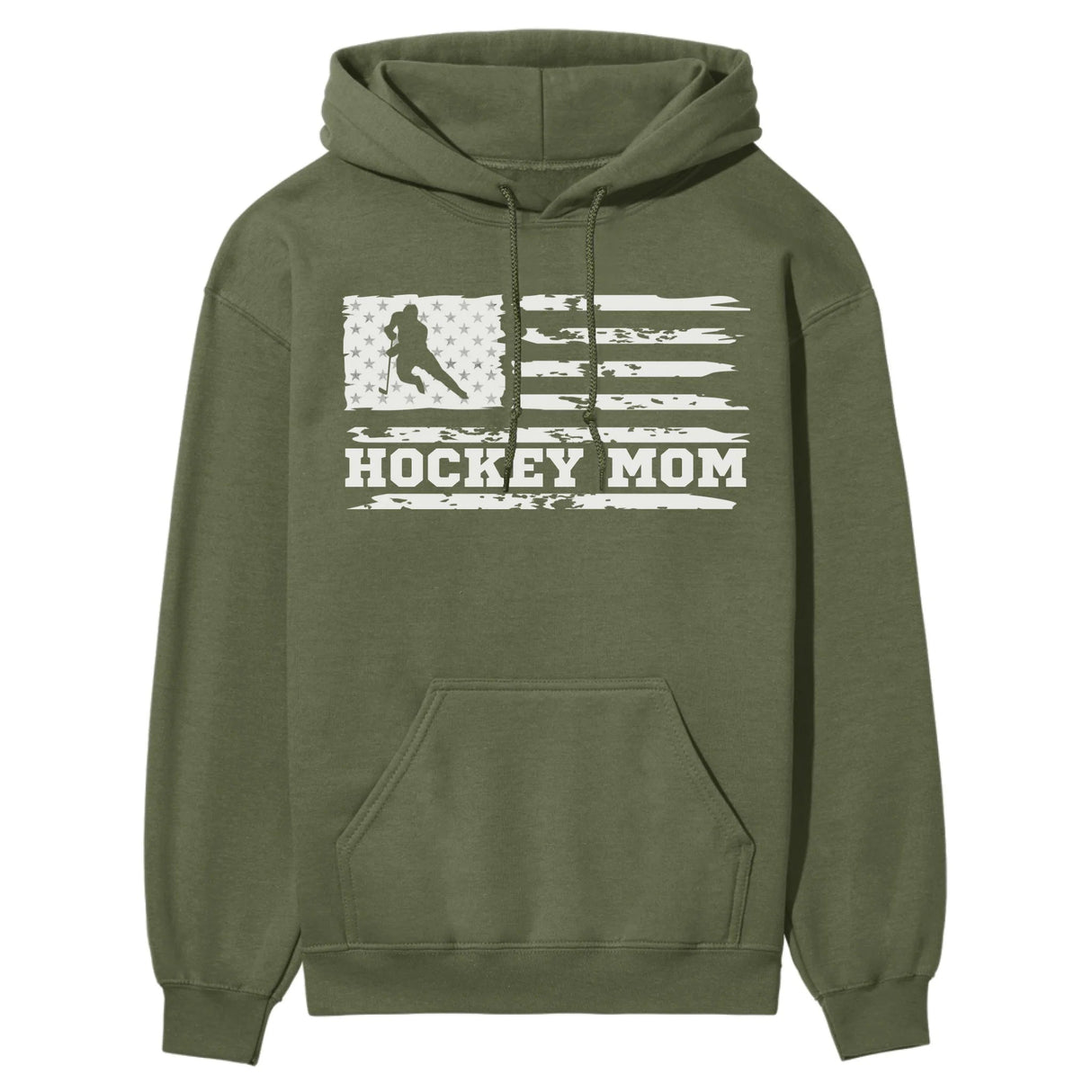 Hockey Mom Horizontal Flag on a Hoodie with a White Graphic