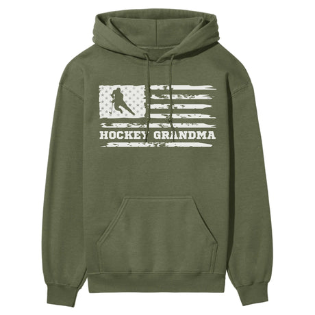 Hockey Grandma Horizontal Flag on a Hoodie with a White Graphic