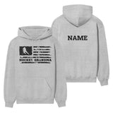 Hockey Grandma Horizontal Flag With Hockey Player Name on a Hoodie with a Black Graphic