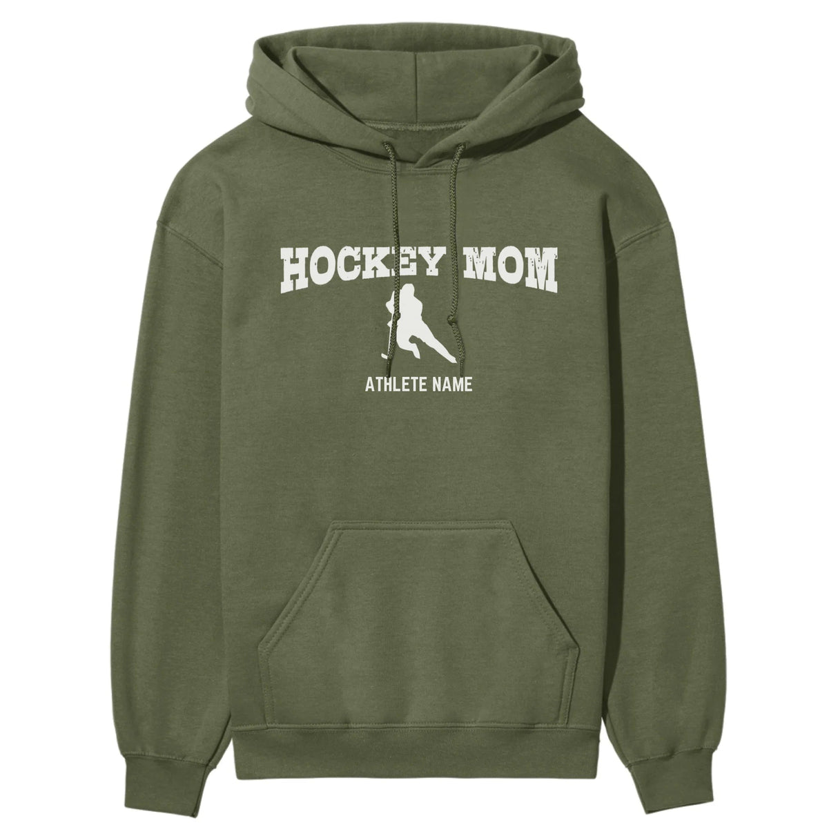 Hockey Mom with Hockey Player Icon and Hockey Player Name on a Hoodie with a White Graphic