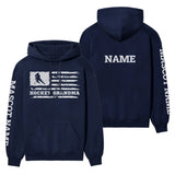 Hockey Grandma Horizontal Flag With Hockey Player Name on a Hoodie with a White Graphic