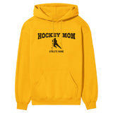 Hockey Mom with Hockey Player Icon and Hockey Player Name on a Hoodie with a Black Graphic