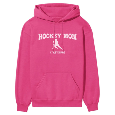 Hockey Mom with Hockey Player Icon and Hockey Player Name on a Hoodie with a White Graphic