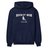 Hockey Mom with Hockey Player Icon and Hockey Player Name on a Hoodie with a White Graphic