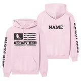 Hockey Mom Horizontal Flag With Hockey Player Name on a Hoodie with a Black Graphic