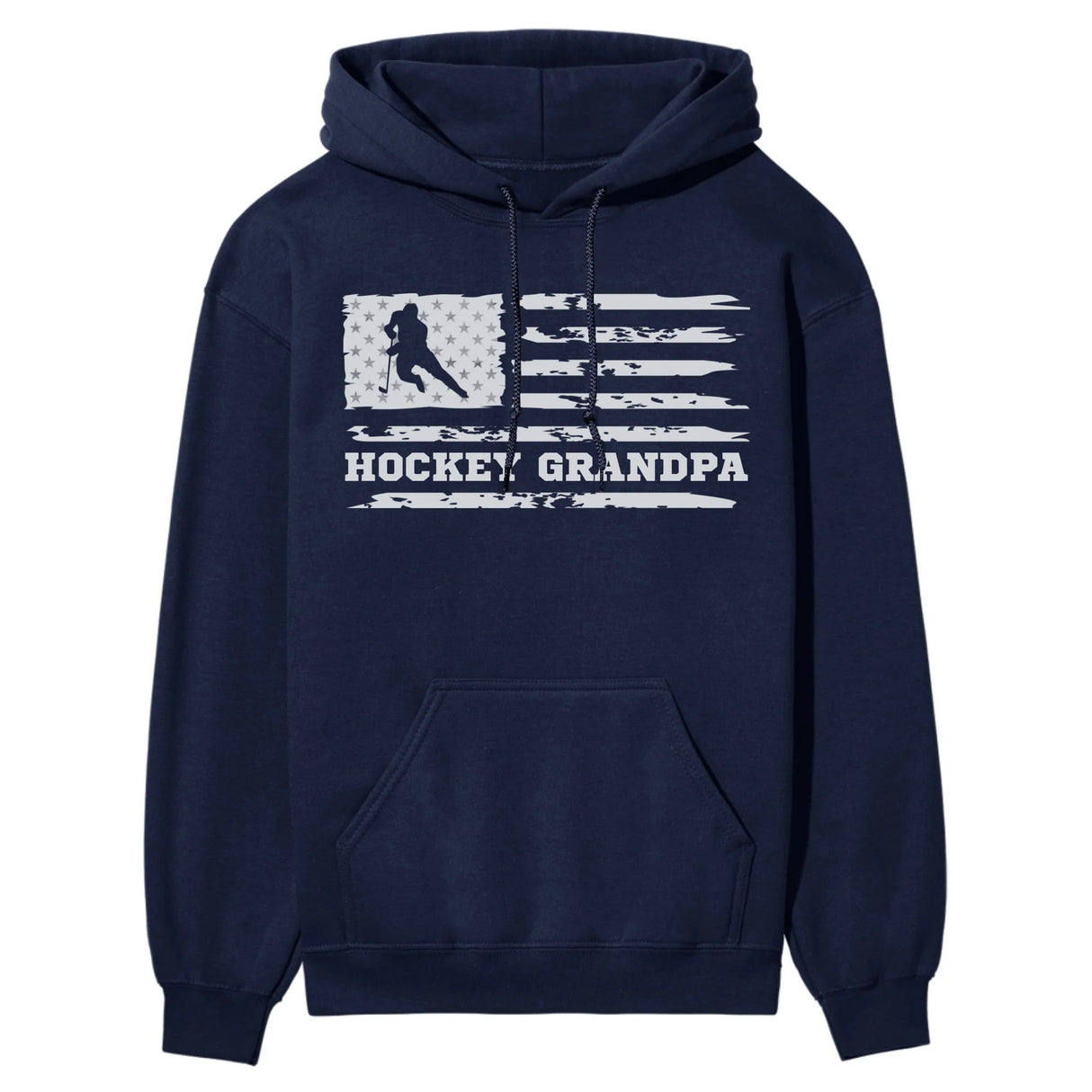 Hockey Grandpa Horizontal Flag on a Hoodie with a White Graphic