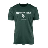 Hockey Dad with Hockey Player Icon and Hockey Player Name on a Men's T-Shirt with a White Graphic