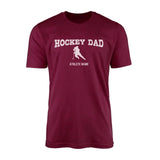 Hockey Dad with Hockey Player Icon and Hockey Player Name on a Men's T-Shirt with a White Graphic