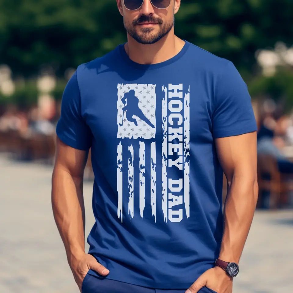 Hockey Dad Vertical Flag on a Men's T-Shirt with a White Graphic