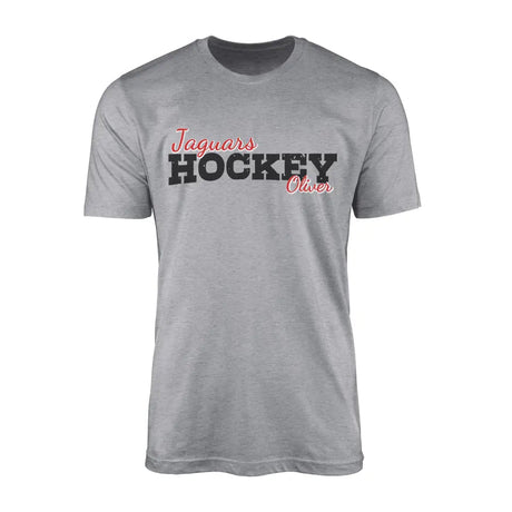 Custom Hockey Mascot and Hockey Player Name on a Men's T-Shirt with a Black Graphic