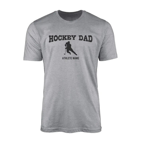 Hockey Dad with Hockey Player Icon and Hockey Player Name on a Men's T-Shirt with a Black Graphic