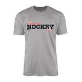 Custom Hockey Mascot and Hockey Player Name on a Men's T-Shirt with a Black Graphic