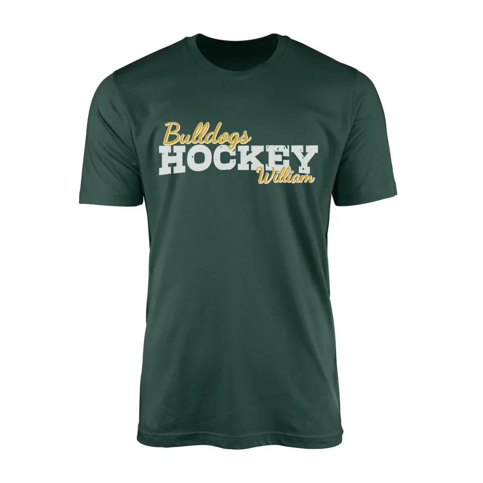 Custom Hockey Mascot and Hockey Player Name on a Men's T-Shirt with a White Graphic