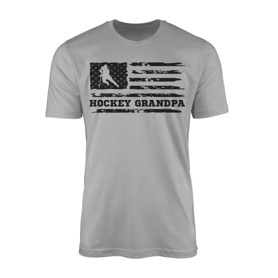 Hockey Grandpa Horizontal Flag on a Men's T-Shirt with a Black Graphic