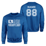 Hockey Dad Horizontal Flag With Hockey Player Name on a Sweatshirt with a White Graphic