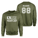 Hockey Dad Horizontal Flag With Hockey Player Name on a Sweatshirt with a White Graphic