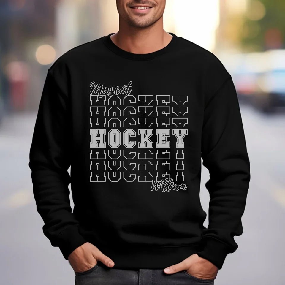 Custom Hockey on a Sweatshirt With Mascot and Hockey Player Name on a Sweatshirt