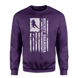 Hockey Grandma Vertical Flag on a Sweatshirt with a White Graphic