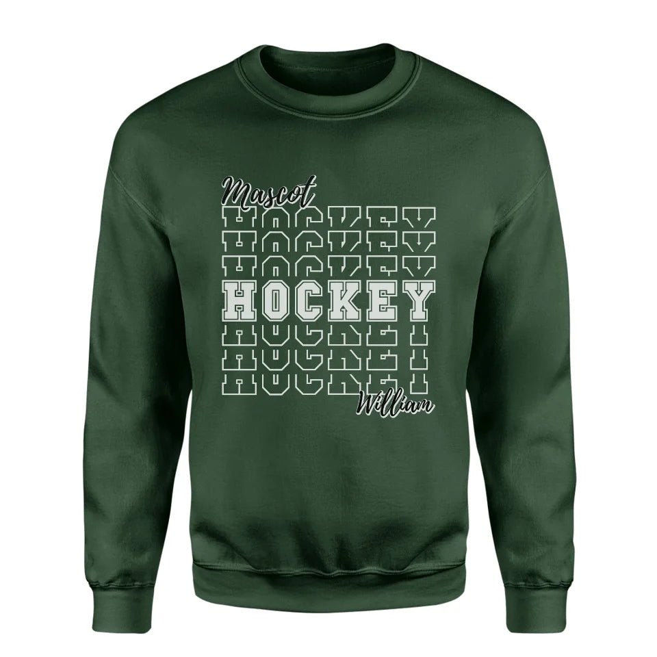 Custom Hockey on a Sweatshirt With Mascot and Hockey Player Name on a Sweatshirt