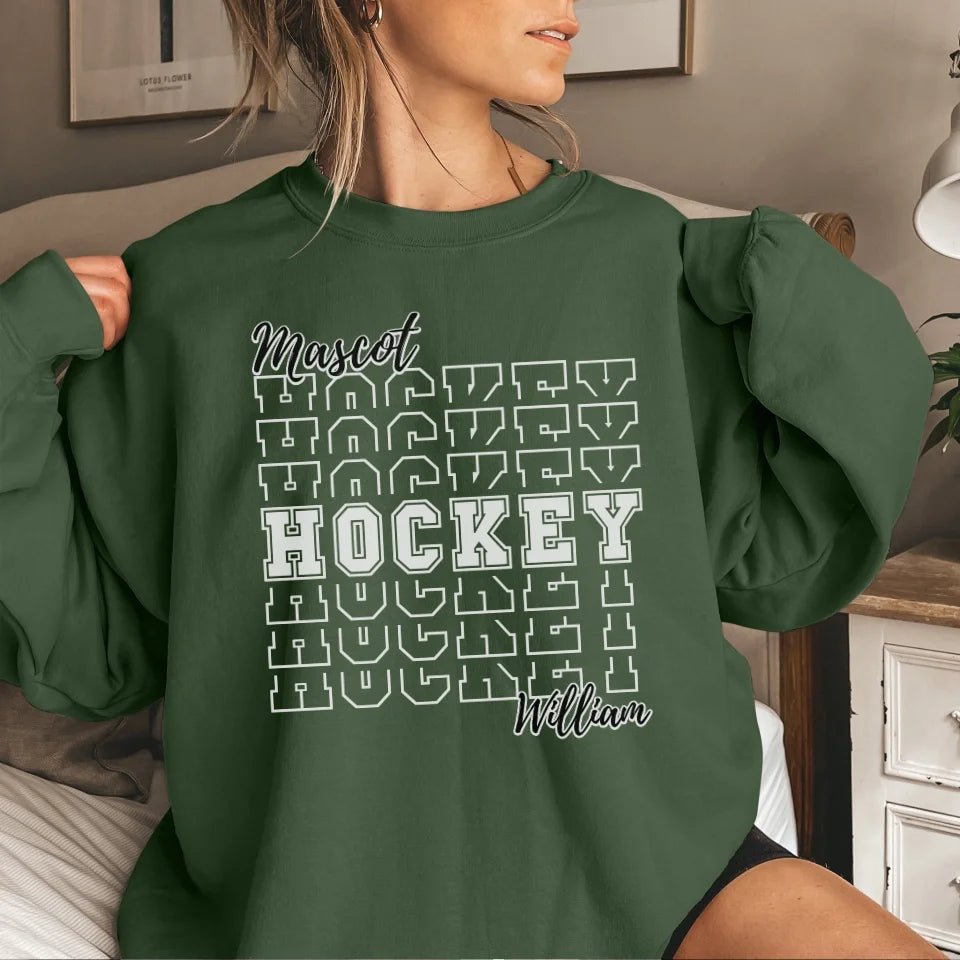 Custom Hockey on a Sweatshirt With Mascot and Hockey Player Name on a Sweatshirt