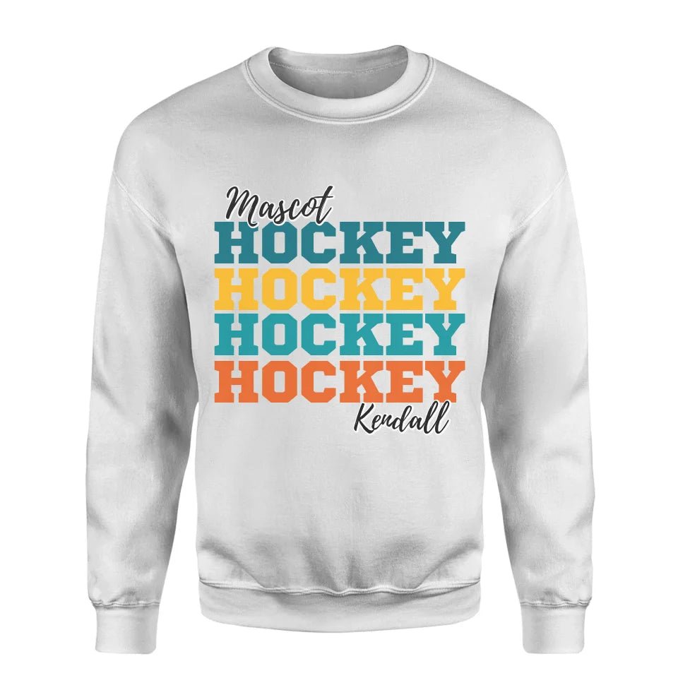 Personalized Hockey Hockey Hockey on a Sweatshirt With Mascot and Hockey Player Name on a Sweatshirt