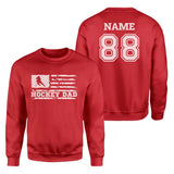 Hockey Dad Horizontal Flag With Hockey Player Name on a Sweatshirt with a White Graphic