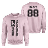 Hockey Grandma Vertical Flag With Hockey Player Name on a Sweatshirt with a Black Graphic