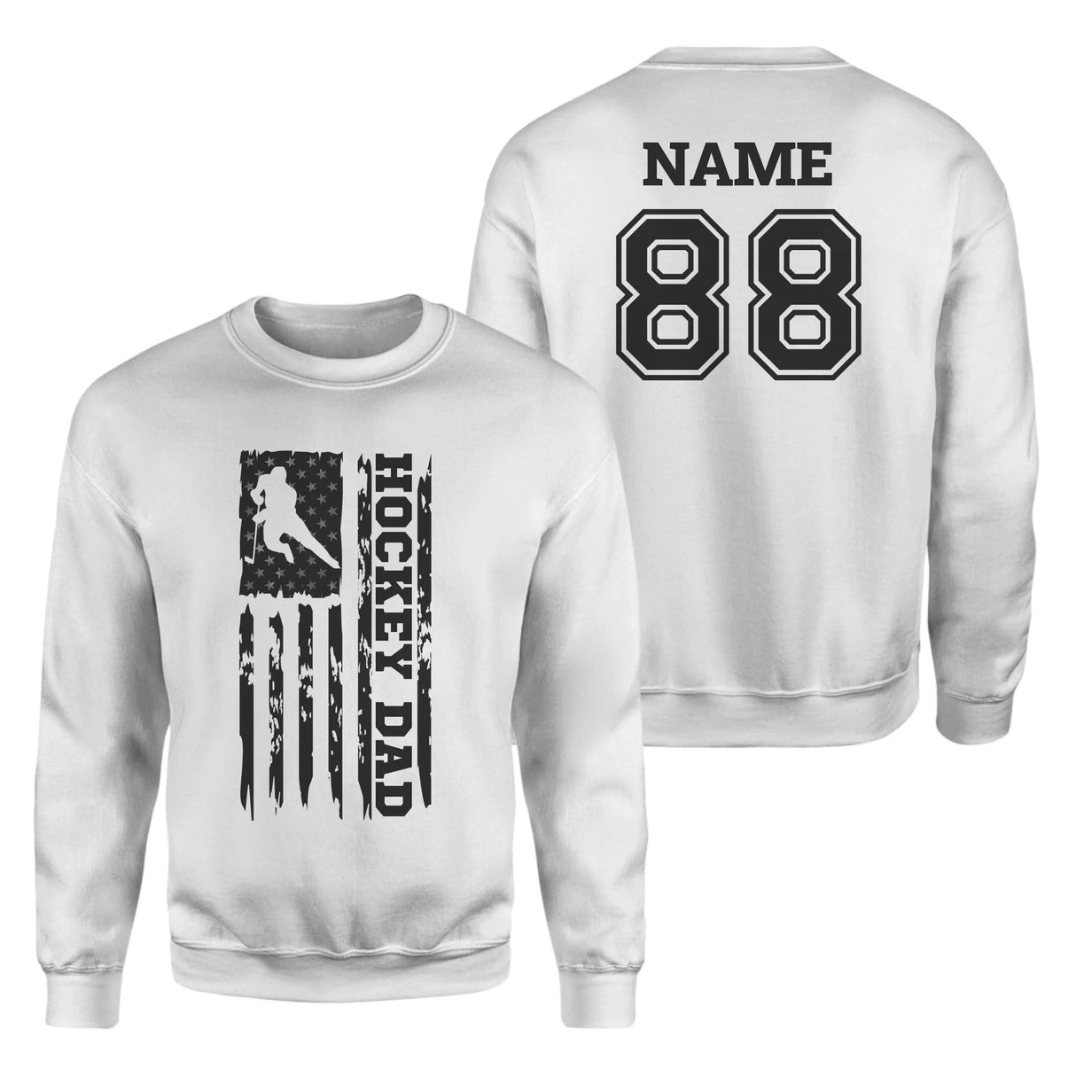 Hockey Dad Vertical Flag With Hockey Player Name on a Sweatshirt with a Black Graphic