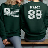 Hockey Grandma Horizontal Flag With Hockey Player Name on a Sweatshirt with a White Graphic