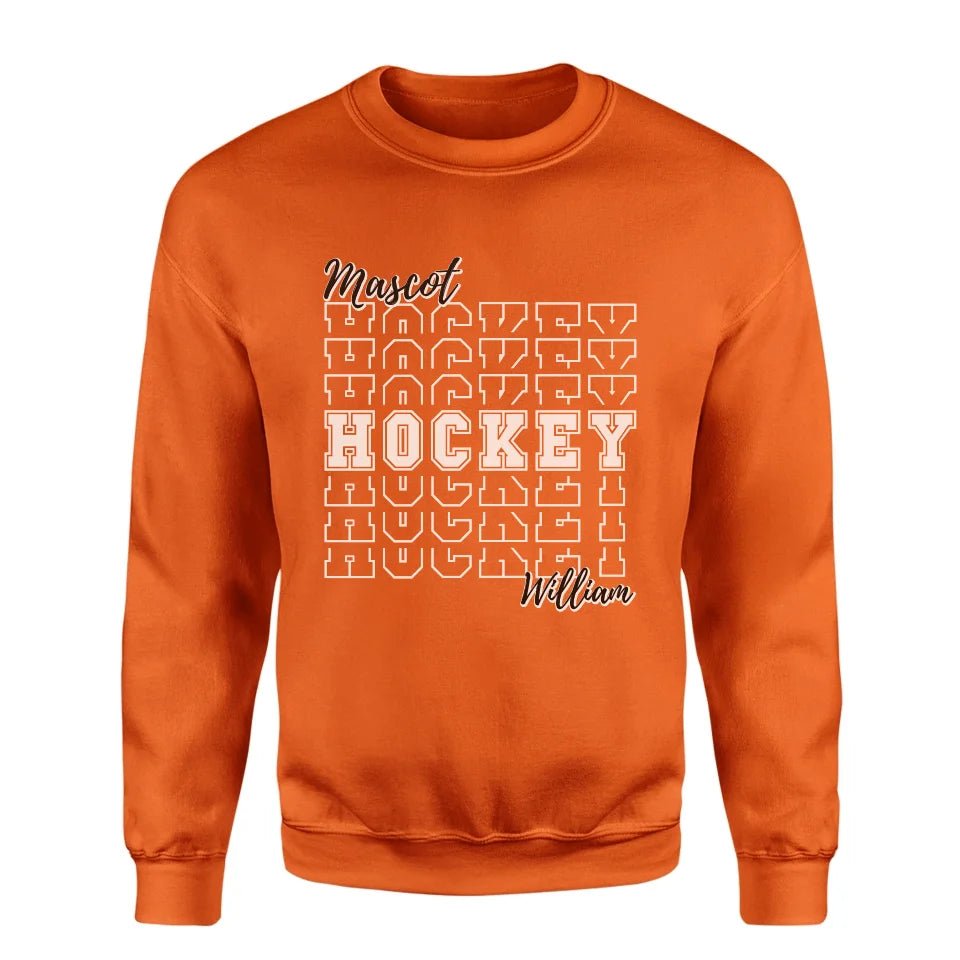 Custom Hockey on a Sweatshirt With Mascot and Hockey Player Name on a Sweatshirt