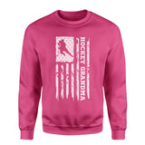 Hockey Grandma Vertical Flag on a Sweatshirt with a White Graphic
