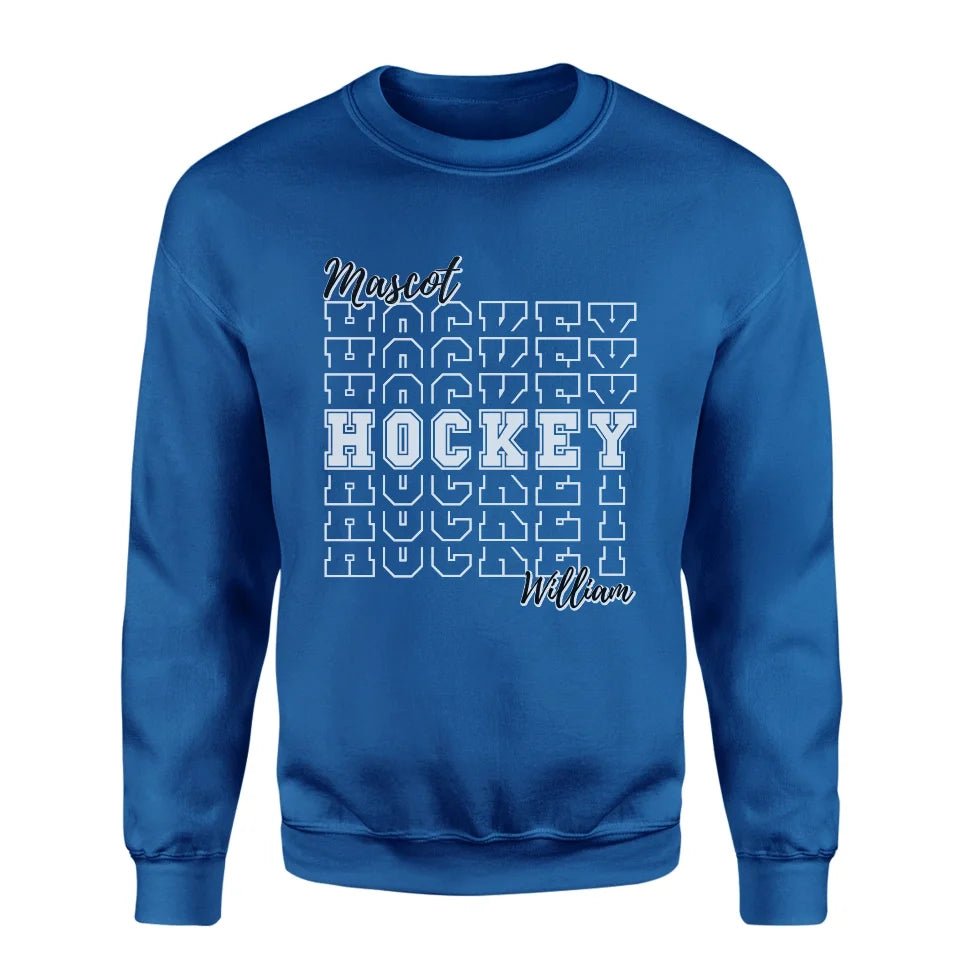 Custom Hockey on a Sweatshirt With Mascot and Hockey Player Name on a Sweatshirt