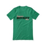 Custom Hockey Mascot and Hockey Player Name on a Unisex T-Shirt with a Black Graphic